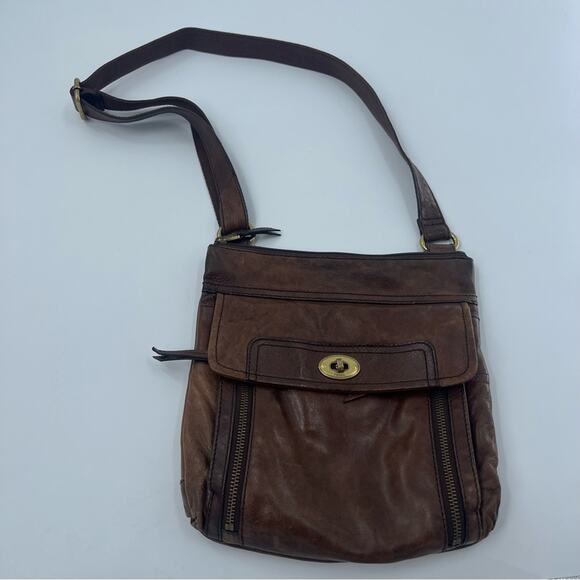 Fossil Leather Crossbody Purse Brown - Picture 1 of 9
